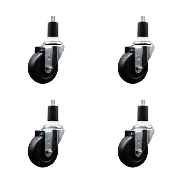 3.5'' Hard Rubber Wheel Swivel 1-1/2'' Expanding Stem Caster, 4PK